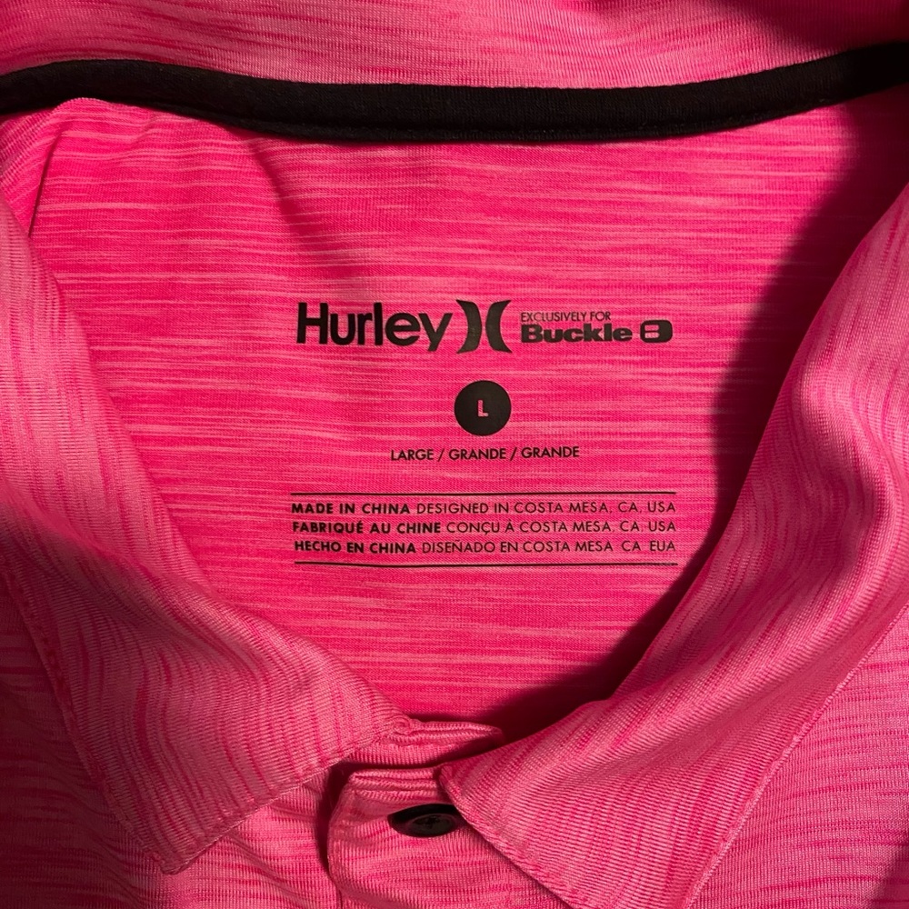 Hurley Short sleeve pink shirt Casual Button up Large EUC - Picture 3 of 5